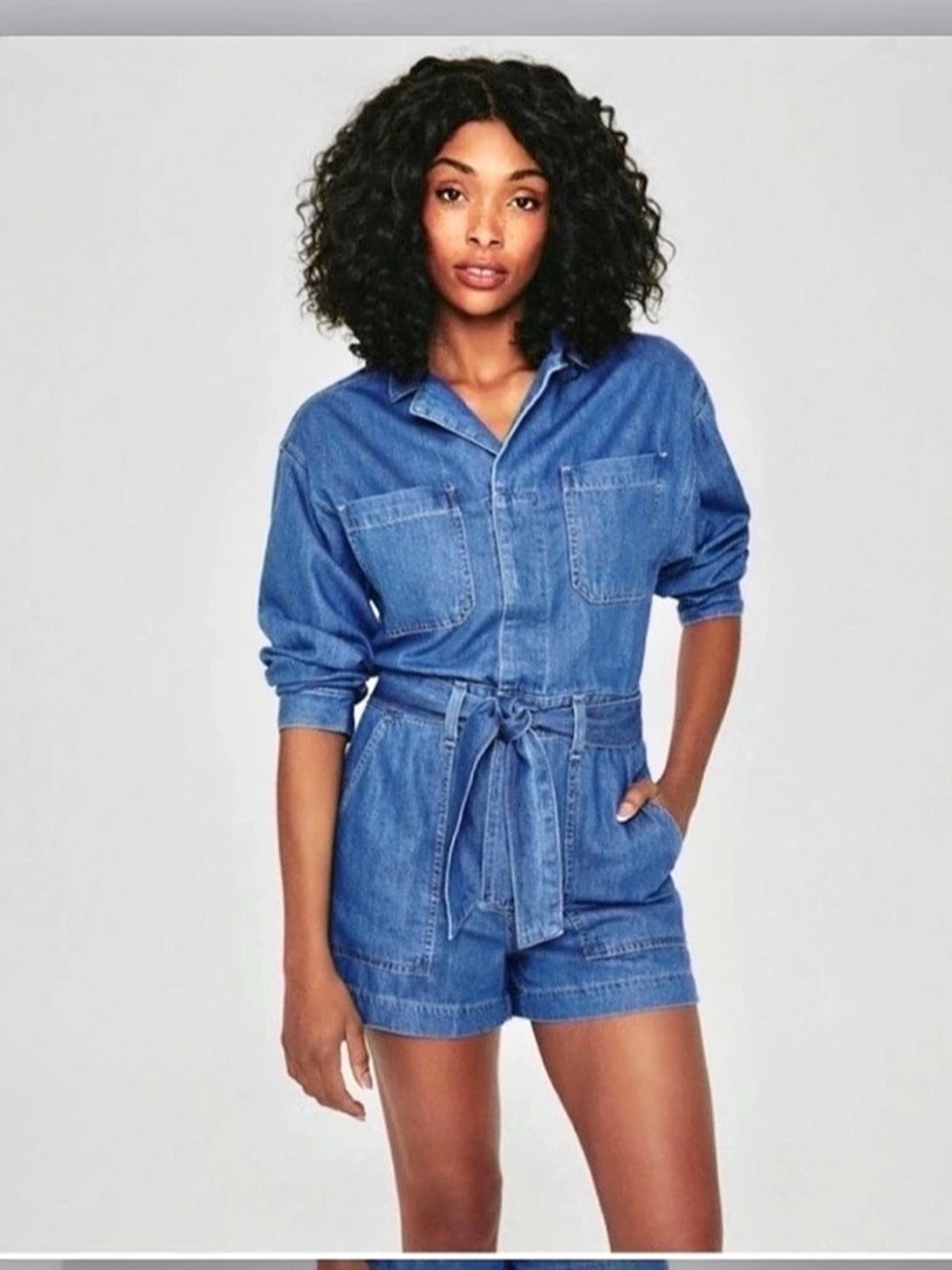 AG Adriano Goldschmied Ryleigh Tie Waist
Romper Blue Jean Denim